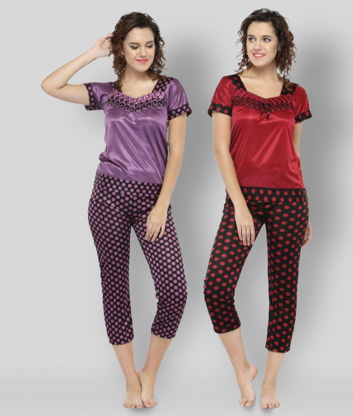     			N-Gal - Multicolor Satin Women's Nightwear Nightsuit Sets ( Pack of 4 )