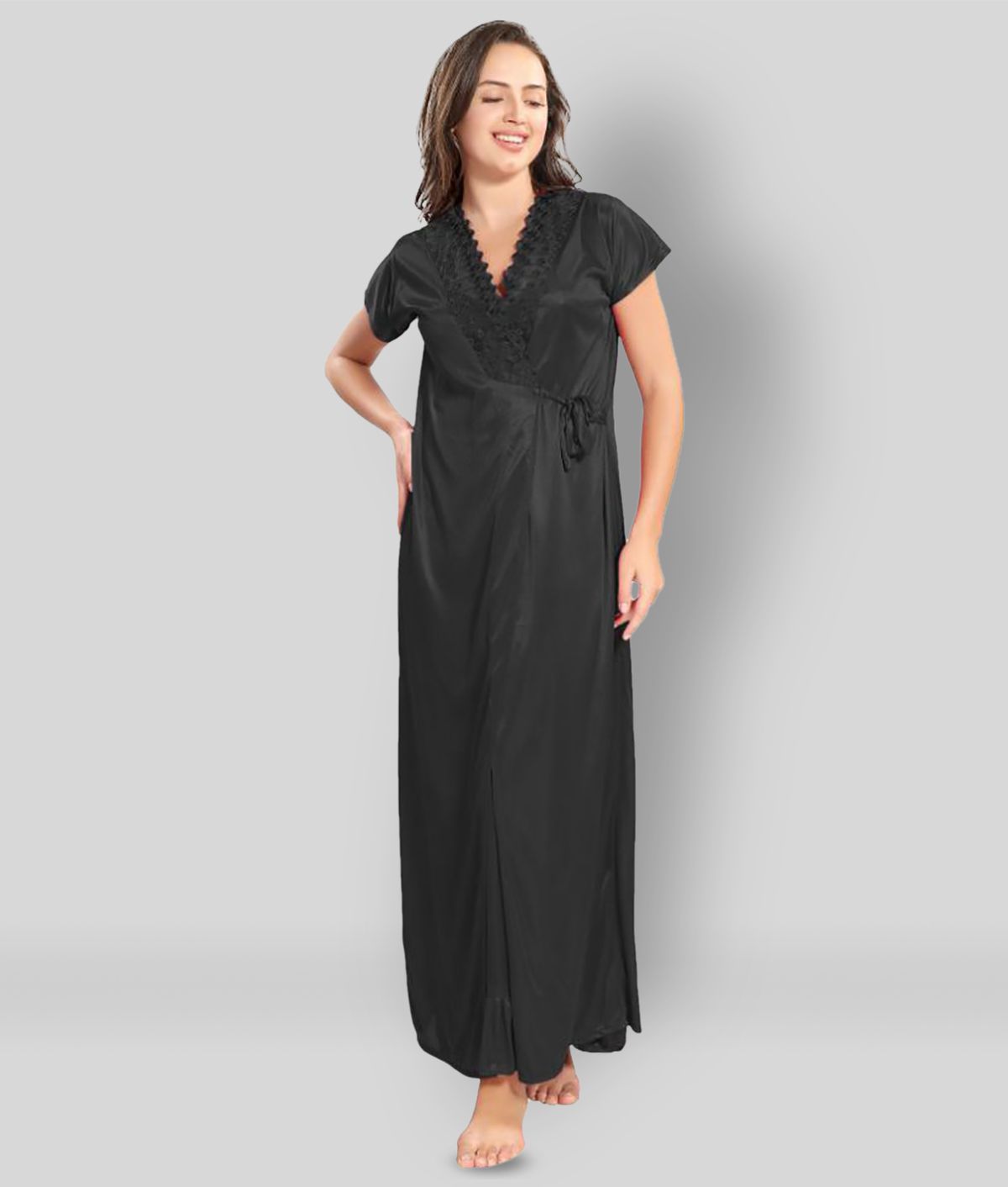     			Reposey - Black Satin Women's Nightwear Nighty & Night Gowns ( Pack of 2 )