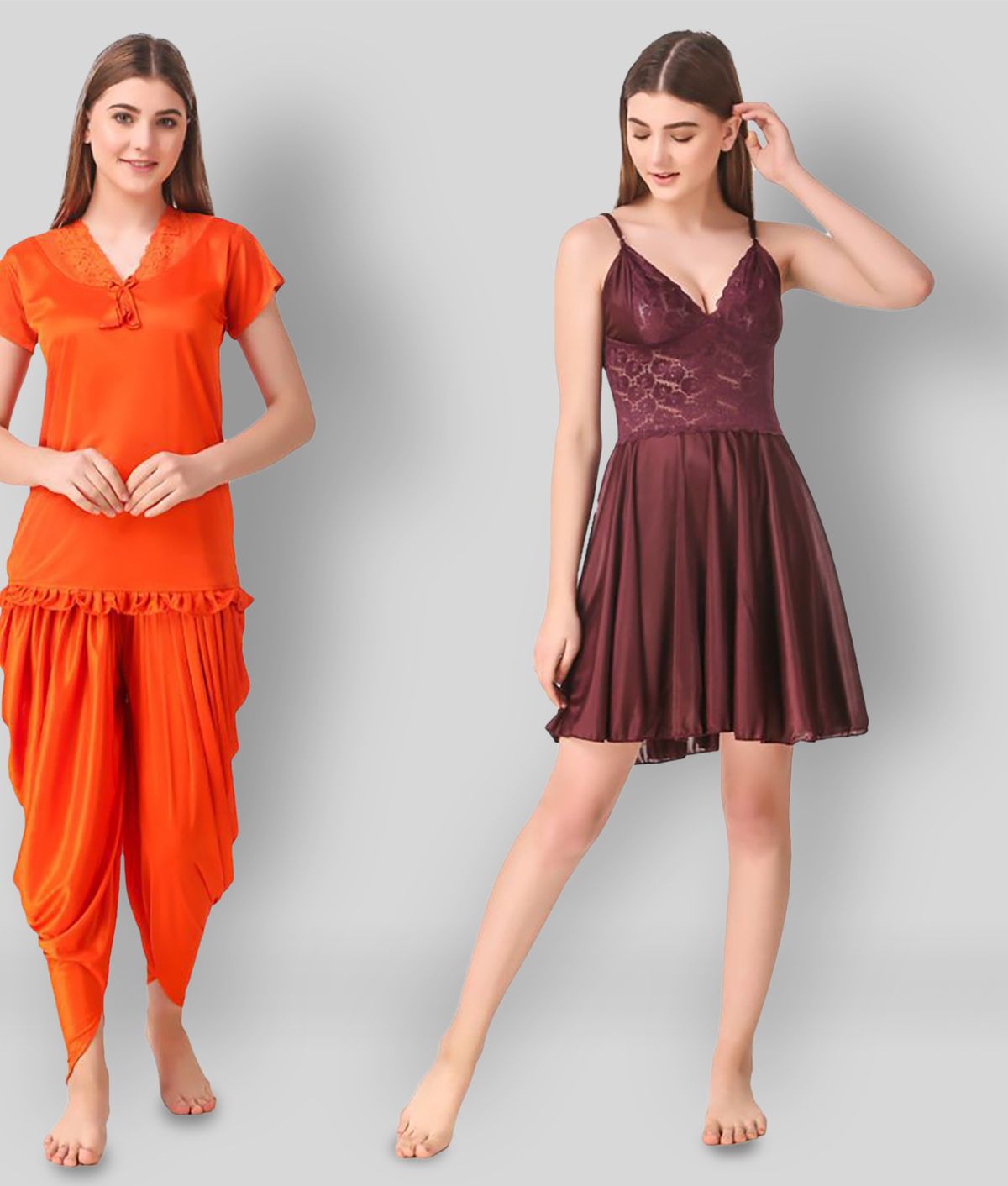     			Reposey - Multicolor Satin Women's Nightwear Night Dress ( Pack of 4 )