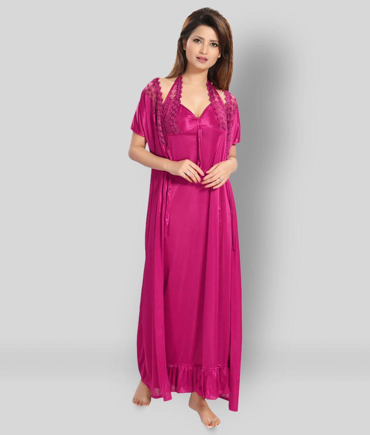     			Reposey - Pink Satin Women's Nightwear Nighty & Night Gowns ( Pack of 2 )