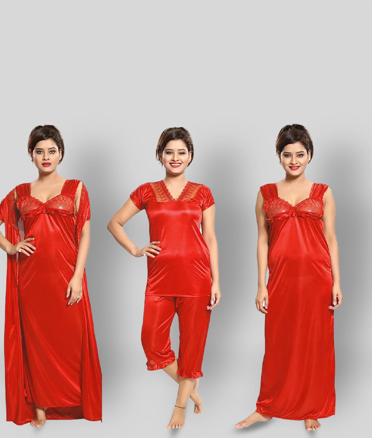     			Reposey - Red Satin Women's Nightwear Nighty & Night Gowns ( Pack of 4 )