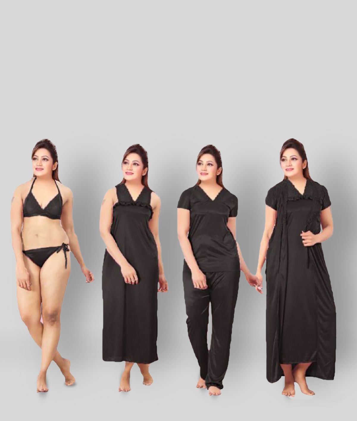     			Romaisa - Black Satin Women's Nightwear Nighty & Night Gowns