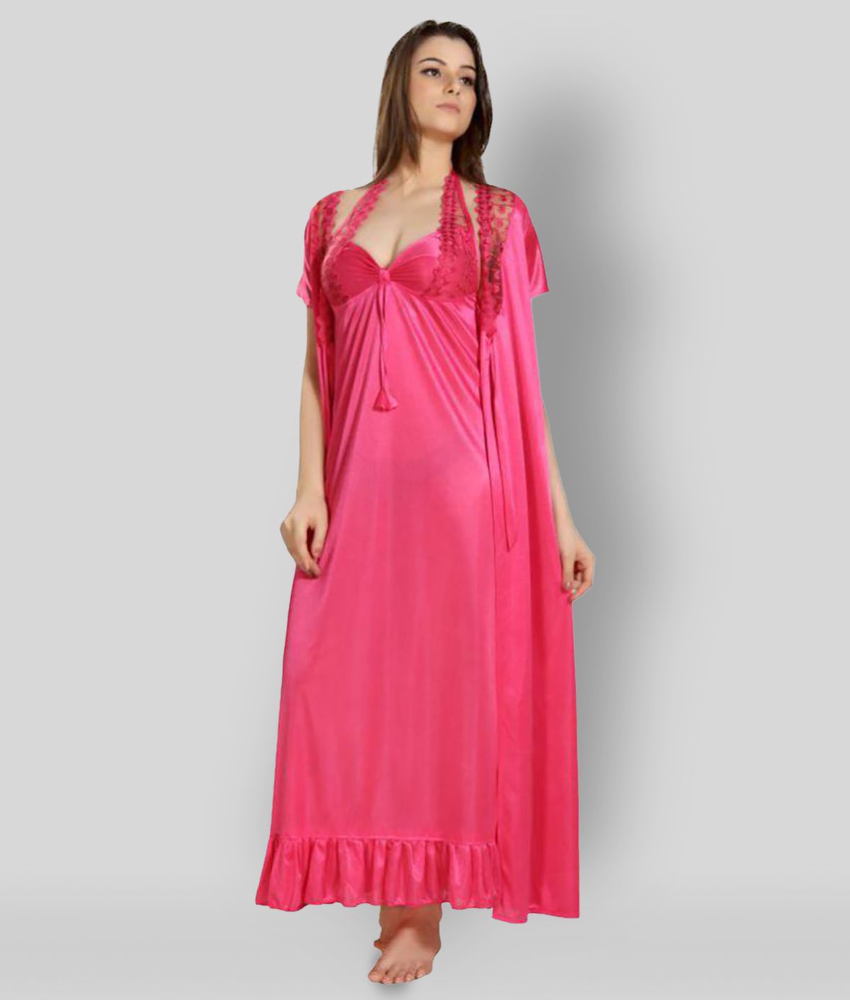     			Romaisa - Pink Satin Women's Nightwear Nighty & Night Gowns ( Pack of 1 )