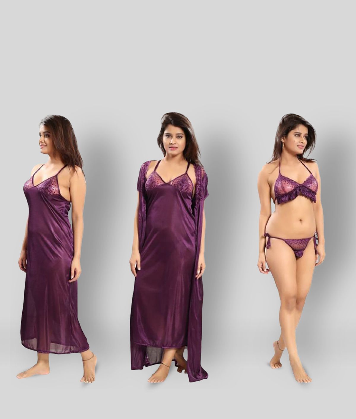     			Romaisa - Purple Satin Women's Nightwear Nighty & Night Gowns ( Pack of 4 )