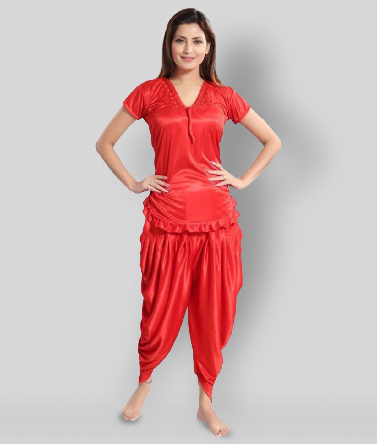    			Romaisa - Red Satin Women's Nightwear Nightsuit Sets