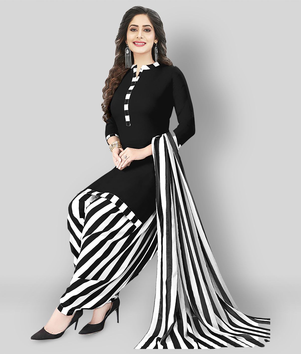 shree jeenmata collection Black Synthetic Unstitched Dress Material - Single