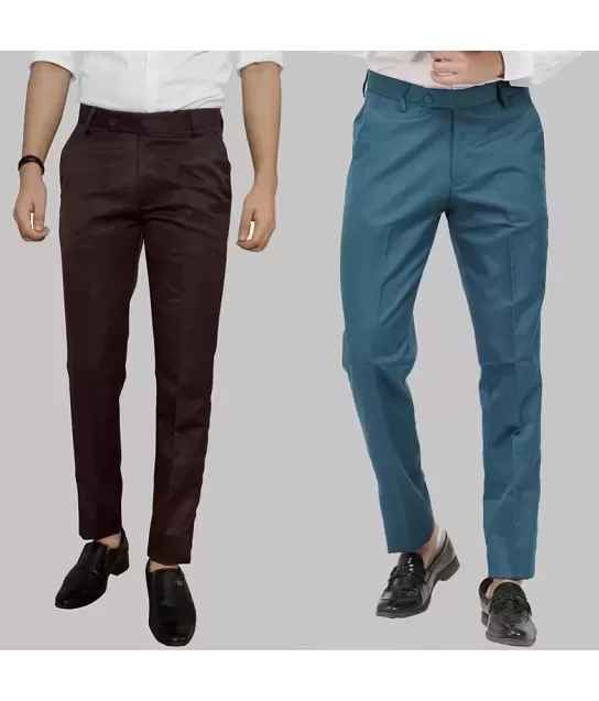 Buy Men Grey Textured Slim Fit Trousers Online - 493700 | Van Heusen