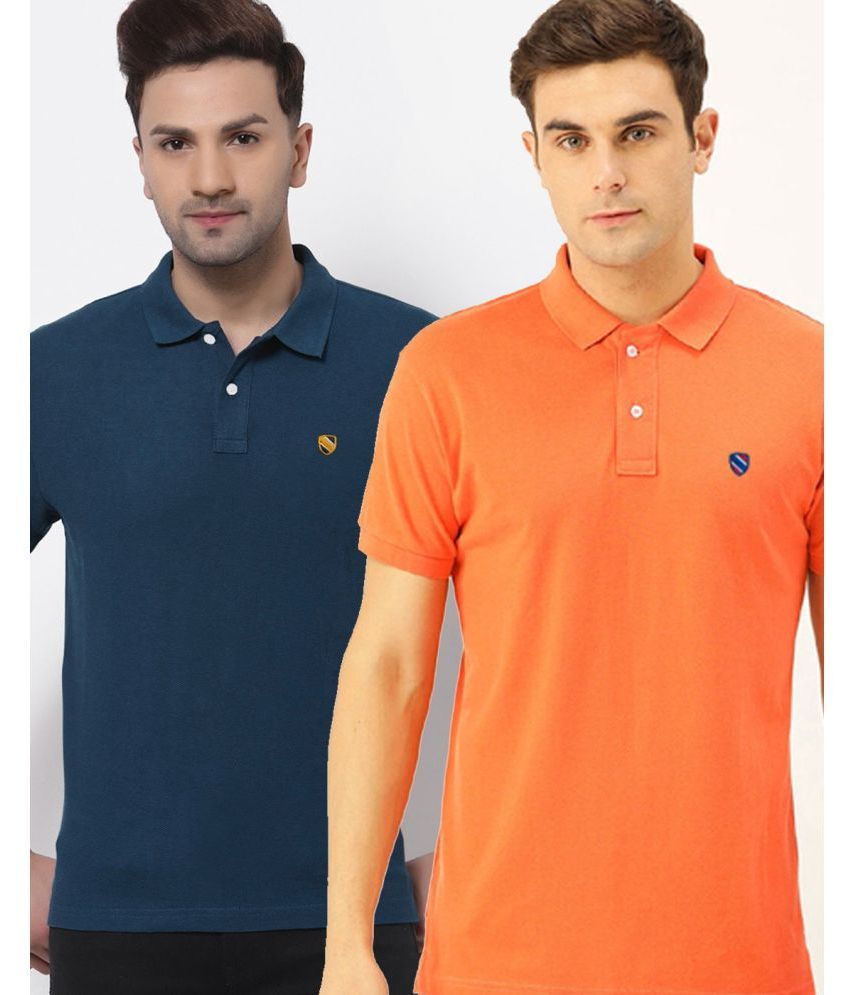     			Merriment Pack of 2 Cotton Blend Regular Fit Solid Half Sleeves Men's Polo T Shirt ( Blue )