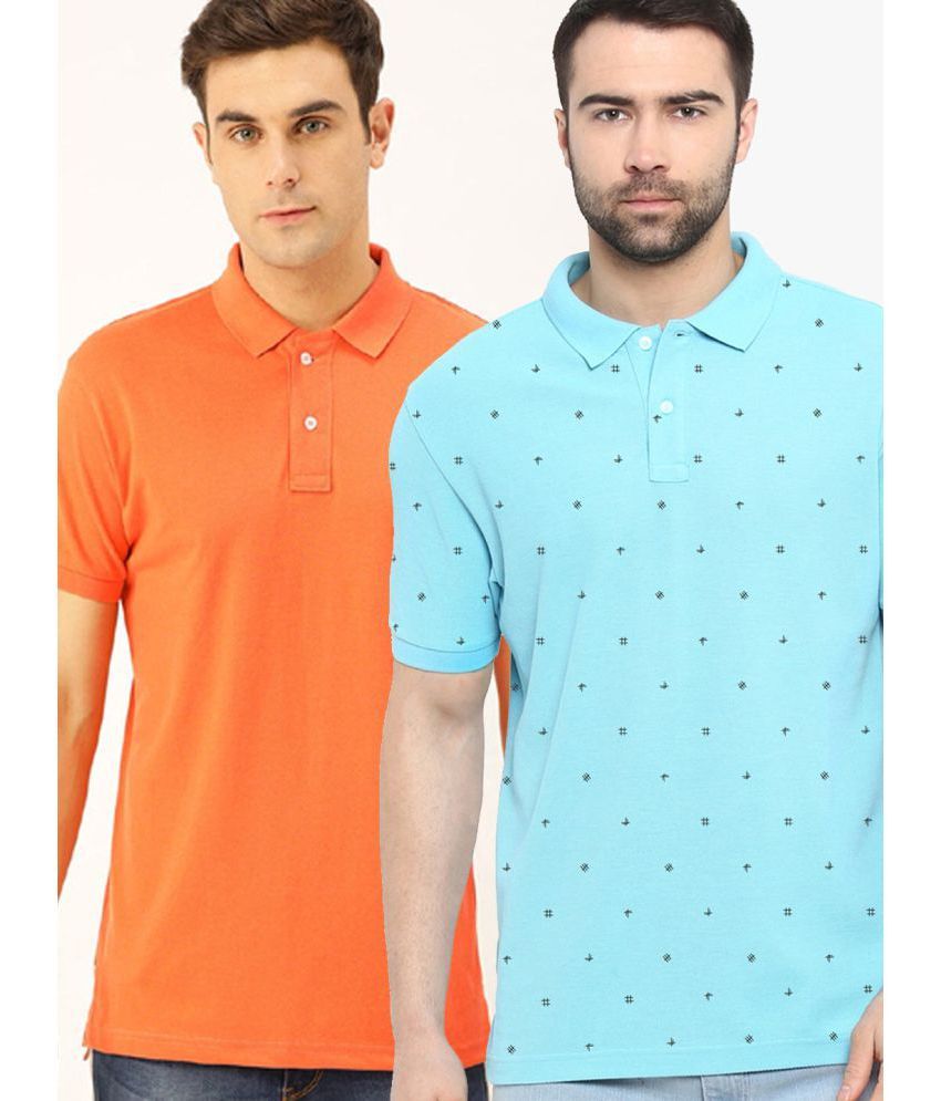     			Merriment Pack of 2 Cotton Blend Regular Fit Solid Half Sleeves Men's Polo T Shirt ( Orange )