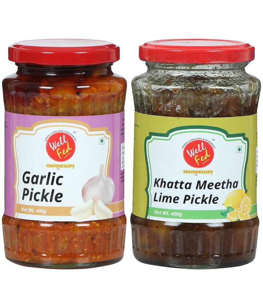 Well Fed Garlic & Khatta Meetha Nimbu Pickle 400 g Pack of 2