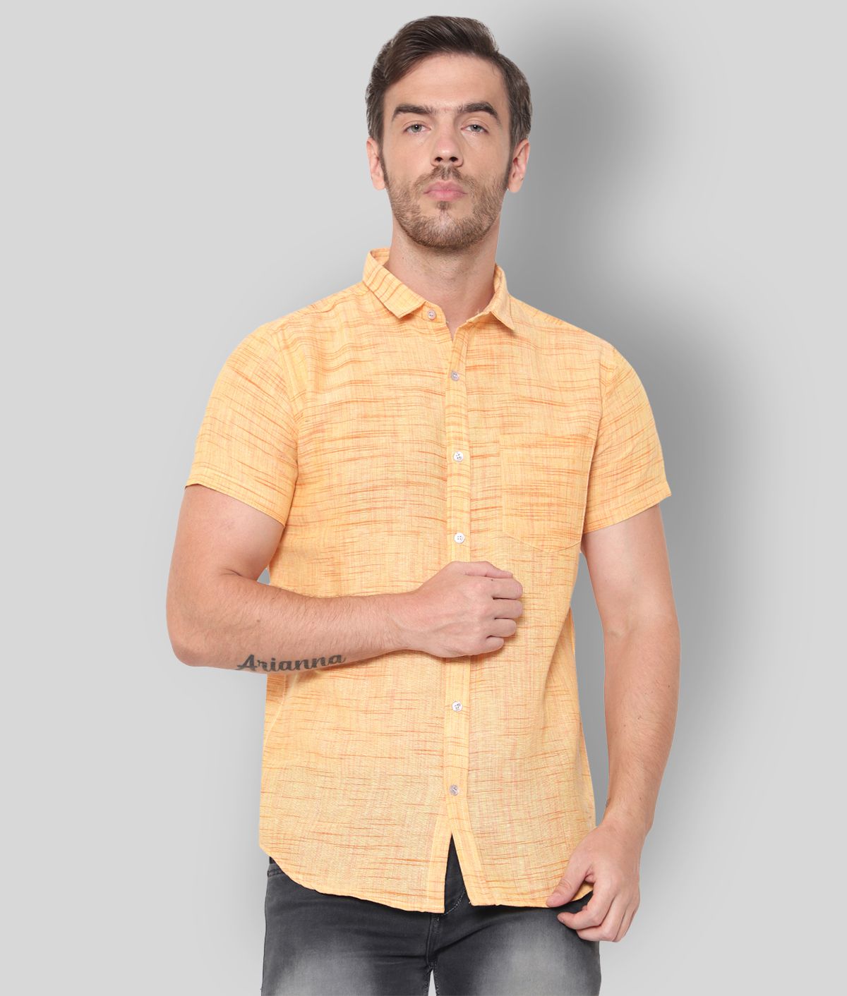     			Latest Chikan - Yellow Cotton Blend Regular Fit Men's Casual Shirt (Pack of 1)