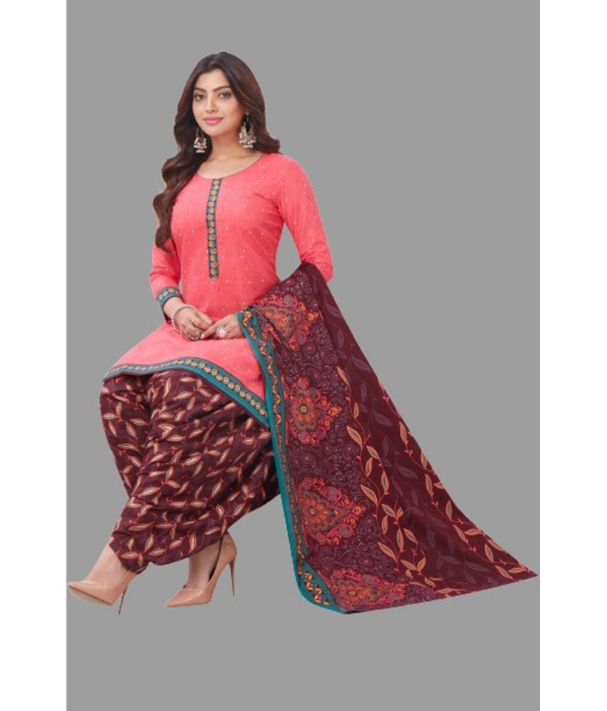     			shree jeenmata collection - Pink Printed Unstitched Dress Material ( Pack of 1 )