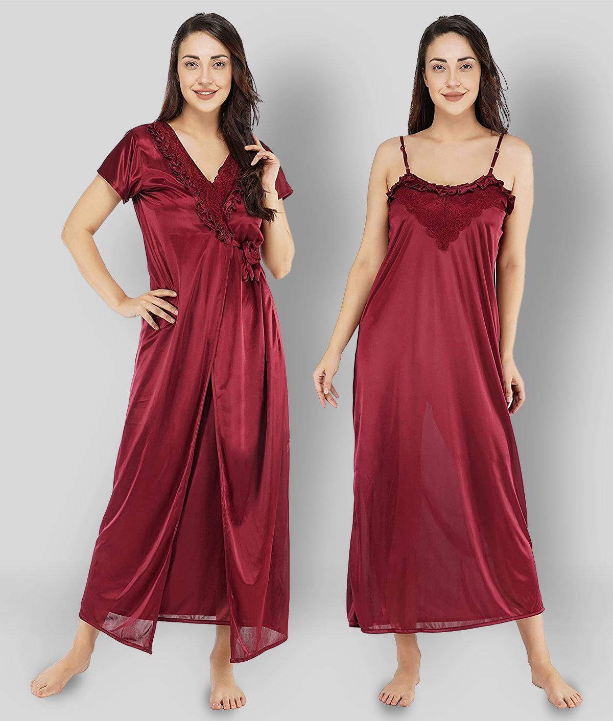     			R L F - Maroon Satin Women's Nightwear Nighty & Night Gowns ( Pack of 1 )