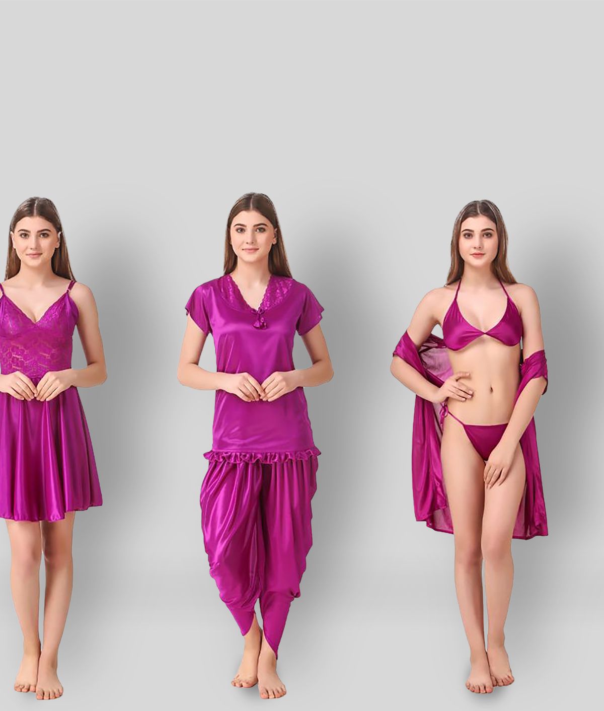     			Romaisa - Purple Satin Women's Nightwear Night Dress