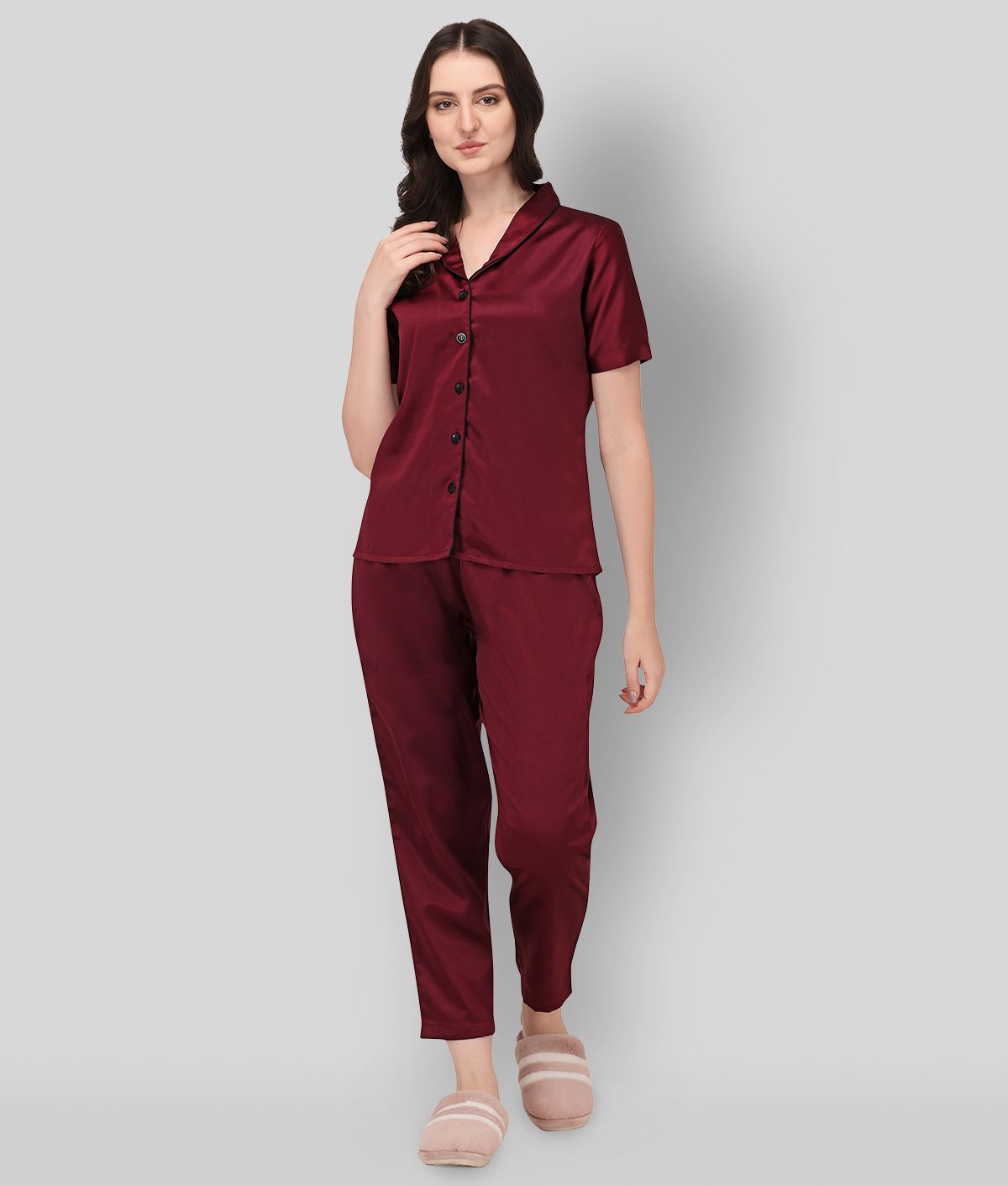     			Smarty Pants - Maroon Silk Women's Nightwear Nightsuit Sets ( Pack of 1 )