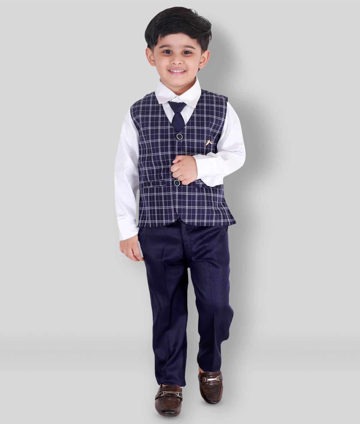     			Fourfolds Pack of 1 Boys Cotton Blend Shirt & Pants ( Navy )