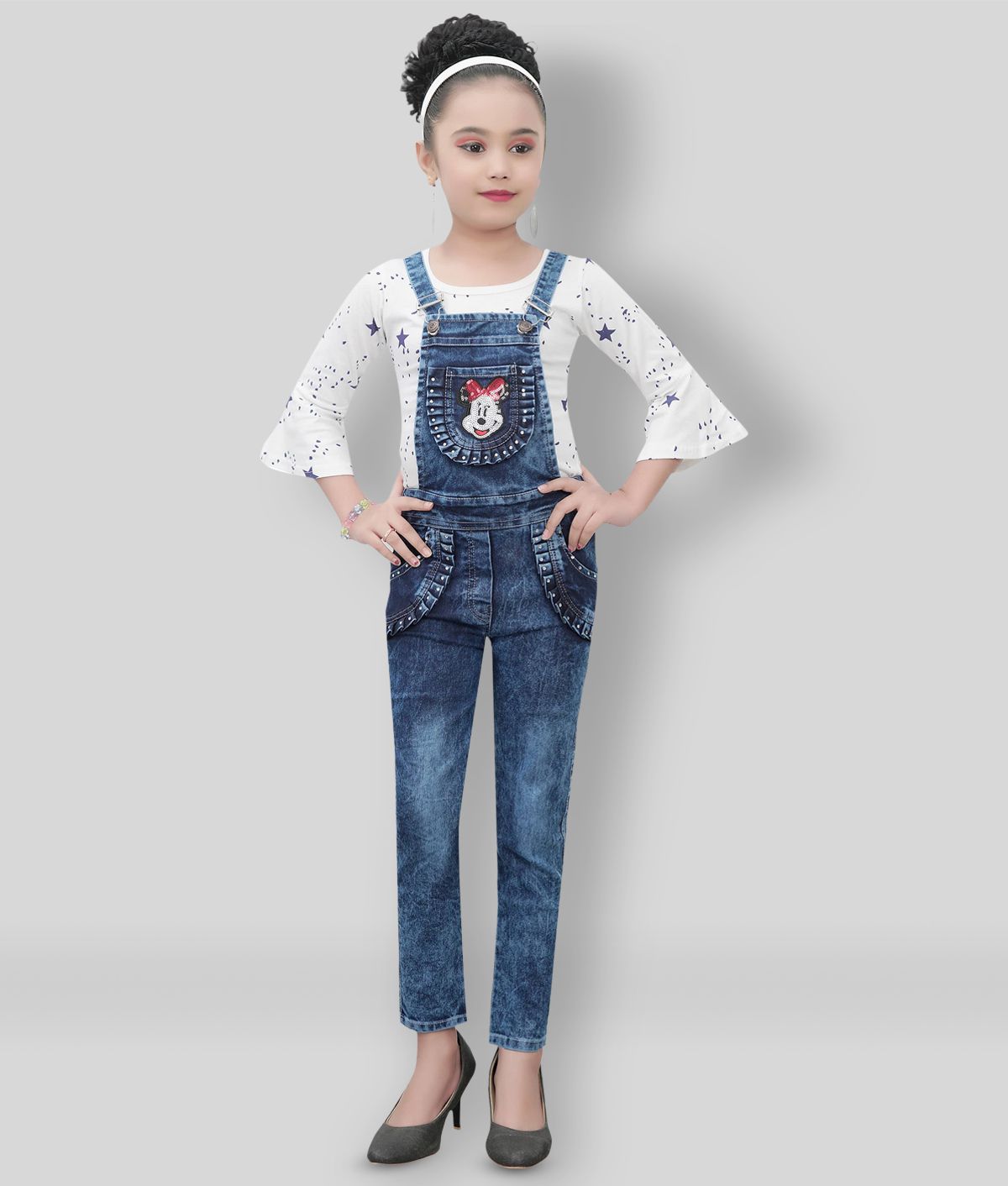     			Arshia Fashions - Blue Denim Girl's Top With Dungarees ( Pack of 1 )