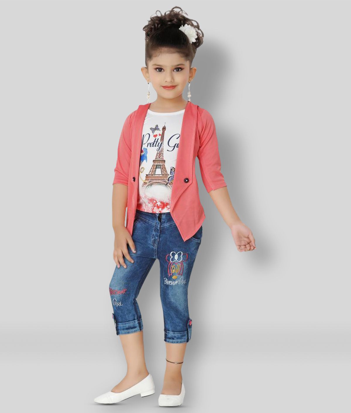     			Arshia Fashions - Red Denim Girls Top With Capris ( Pack of 1 )