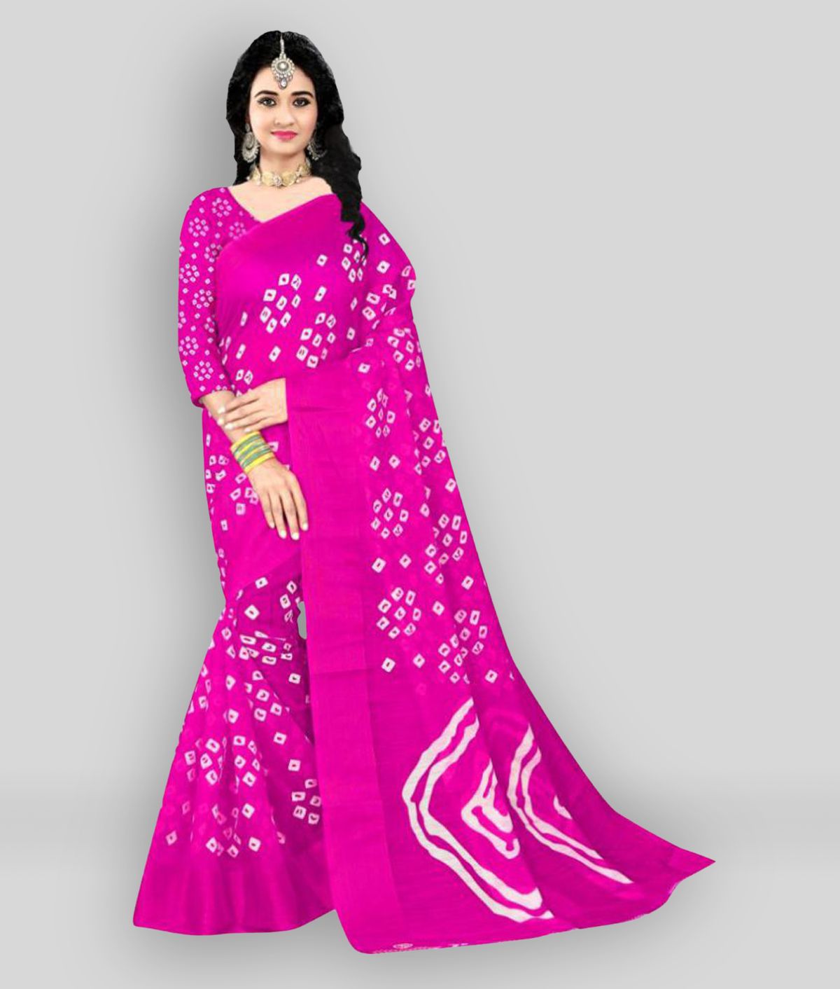     			Grubstaker - Pink Linen Saree With Blouse Piece ( Pack of 1 )
