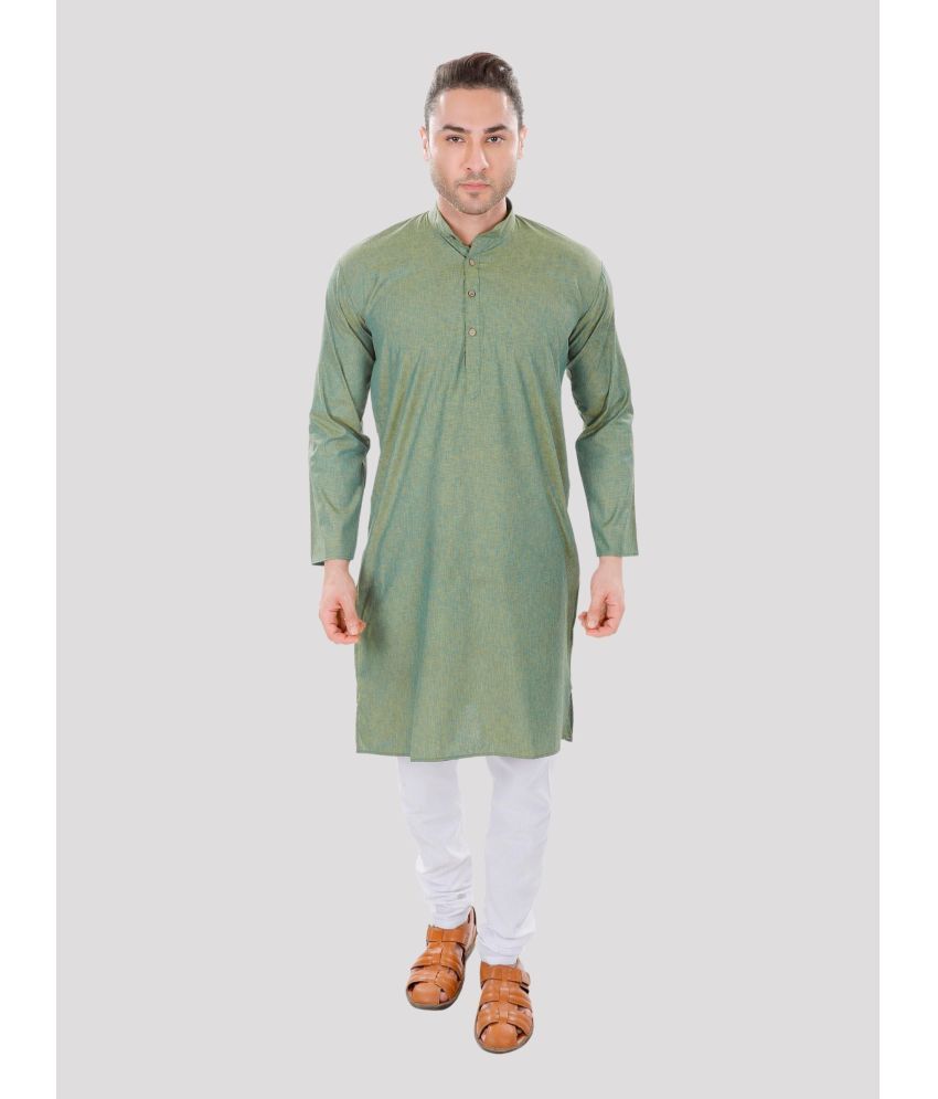     			Maharaja - Green Linen Regular Fit Men's Kurta Pyjama Set ( Pack of 1 )