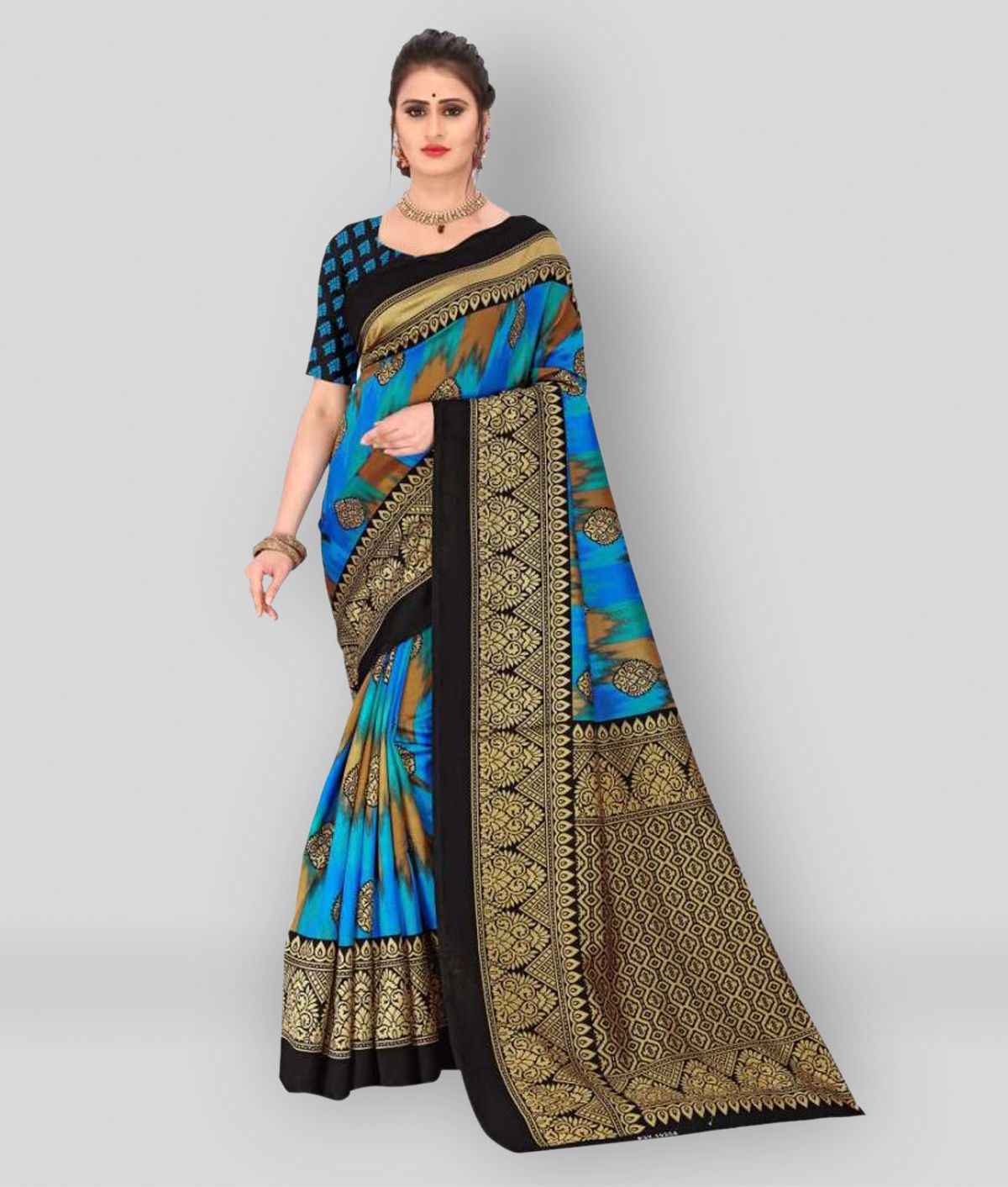     			ANAND SAREES - Blue Silk Blend Saree With Blouse Piece ( Pack of 1 )