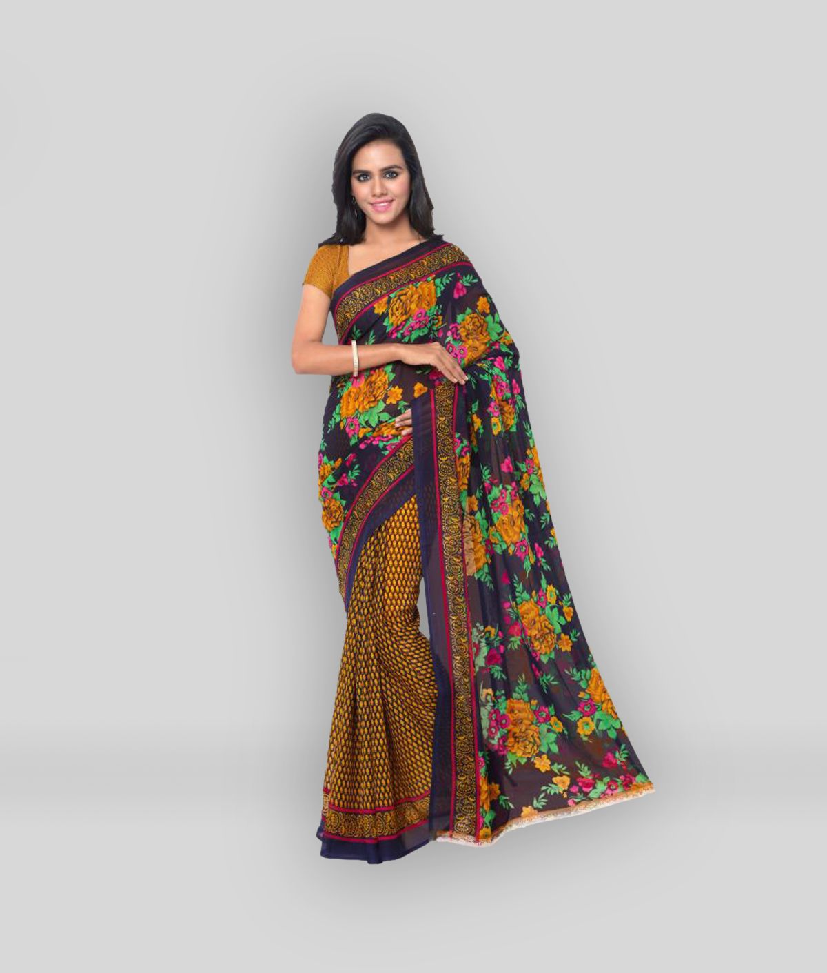     			ANAND SAREES - Yellow Georgette Saree With Blouse Piece ( Pack of 1 )