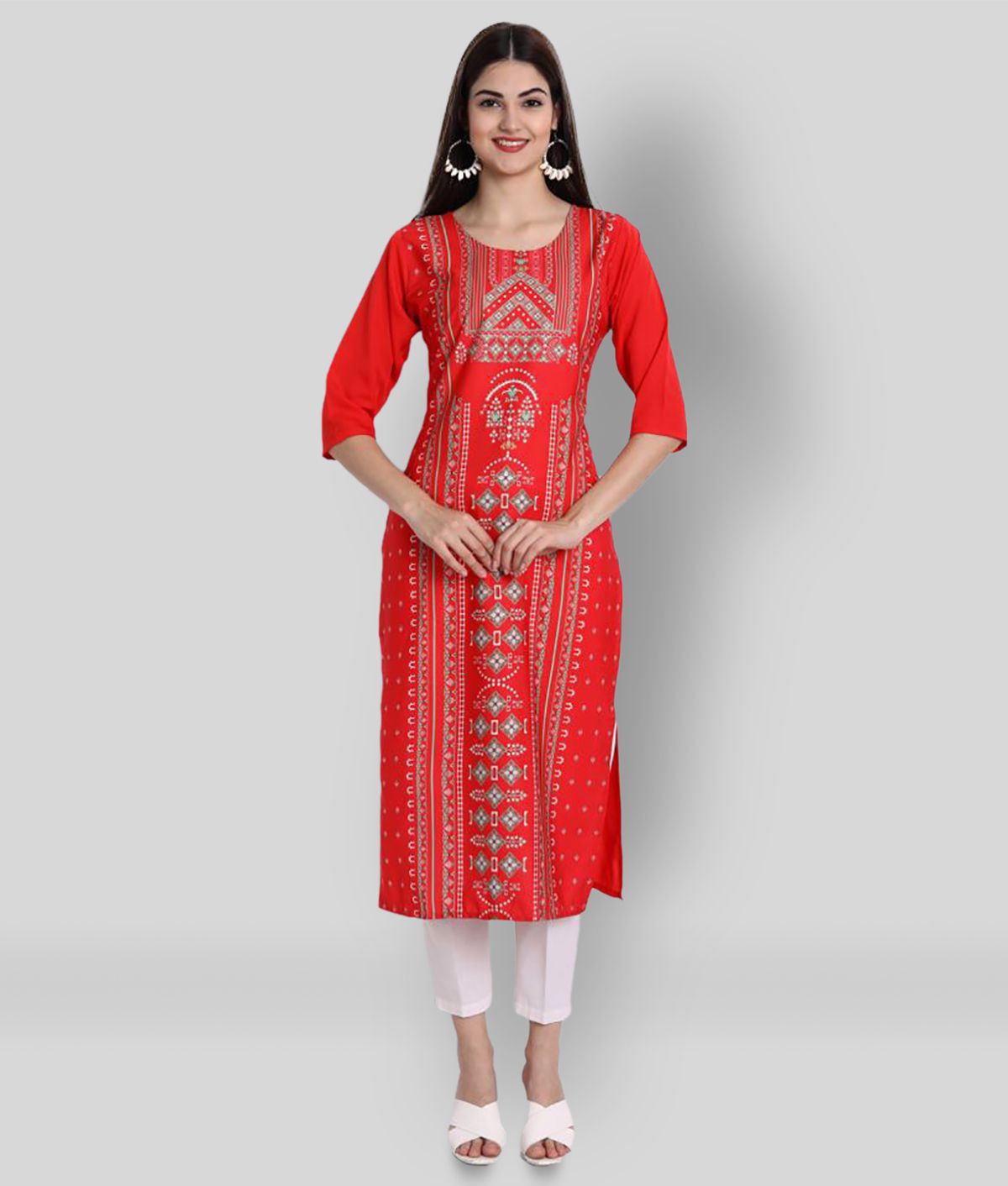 1 Stop Fashion - Red Crepe Women's Straight Kurti ( Pack of 1 )