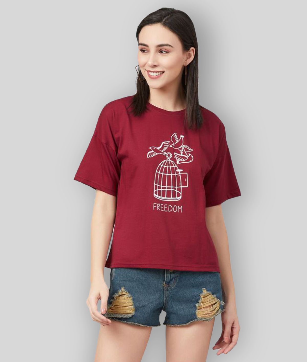     			Chimpaaanzee - Maroon Cotton Regular Fit Women's T-Shirt ( Pack of 1 )