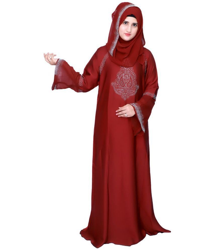 Dua Abaya Maroon Polyester Stitched Burqas with Hijab - Single Price in ...