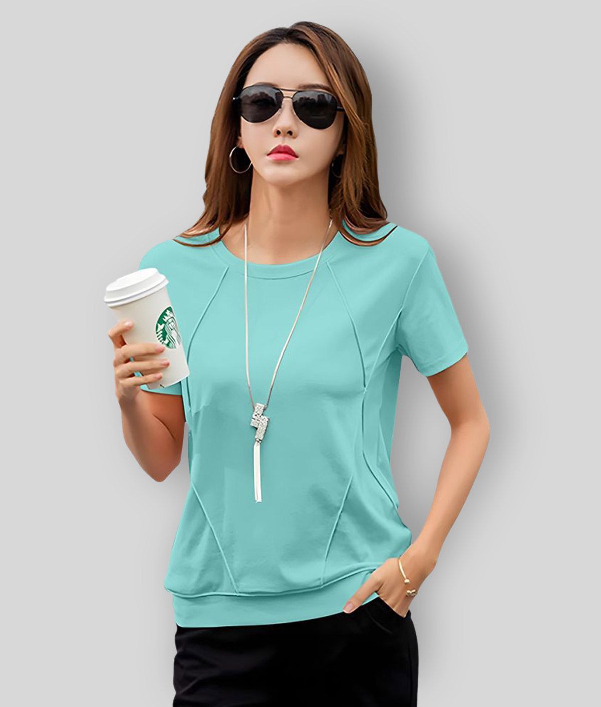     			GESPO - Turquoise Cotton Regular Fit Women's T-Shirt ( Pack of 1 )