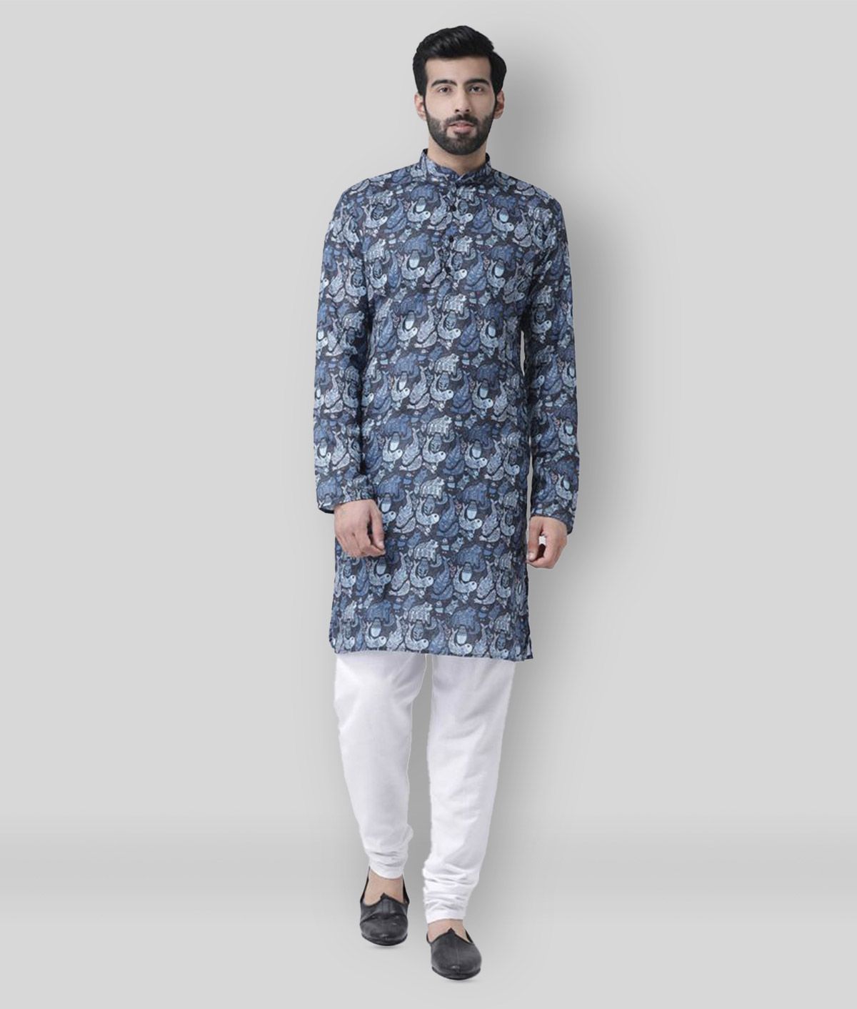     			Hangup - Blue Cotton Regular Fit Men's Kurta Pyjama Set ( Pack of 1 )