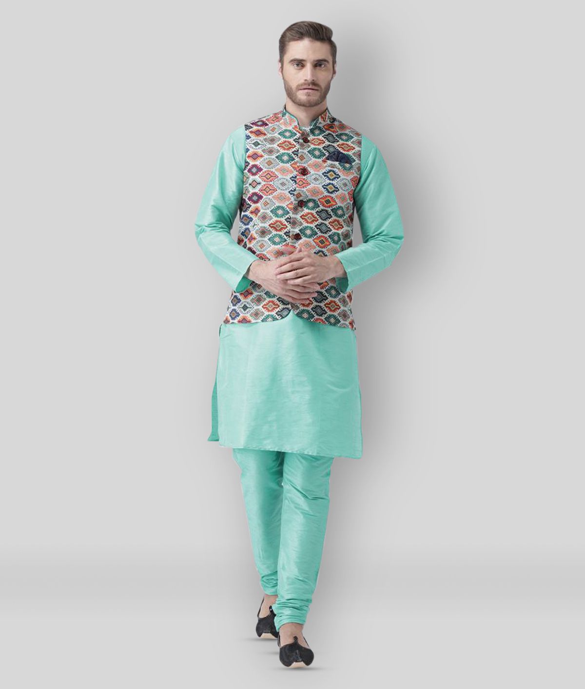     			Hangup - Multicolor Silk Slim Fit Men's Kurta Pyjama Set ( Pack of 1 )