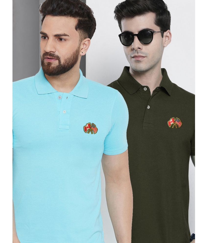     			Merriment - Olive Green Cotton Blend Regular Fit Men's Polo T Shirt ( Pack of 2 )