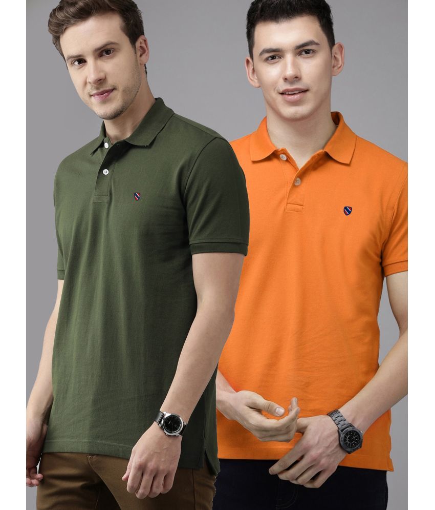     			Merriment Pack of 2 Cotton Blend Regular Fit Solid Half Sleeves Men's Polo T Shirt ( Orange )