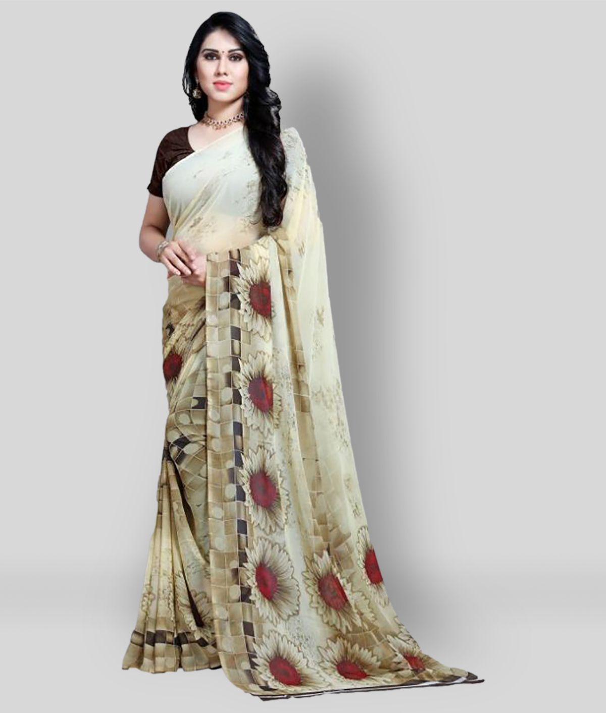     			ANAND SAREES - Beige Georgette Saree With Blouse Piece (Pack of 1)