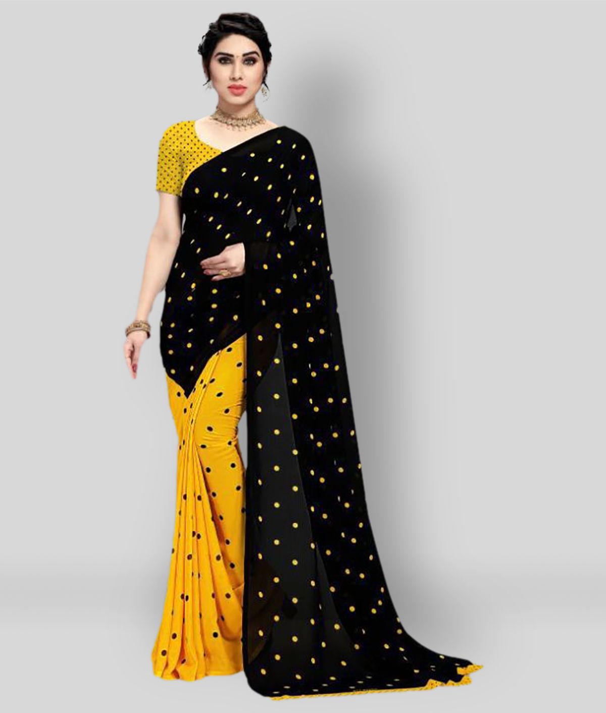     			ANAND SAREES - Black Georgette Saree With Blouse Piece (Pack of 1)