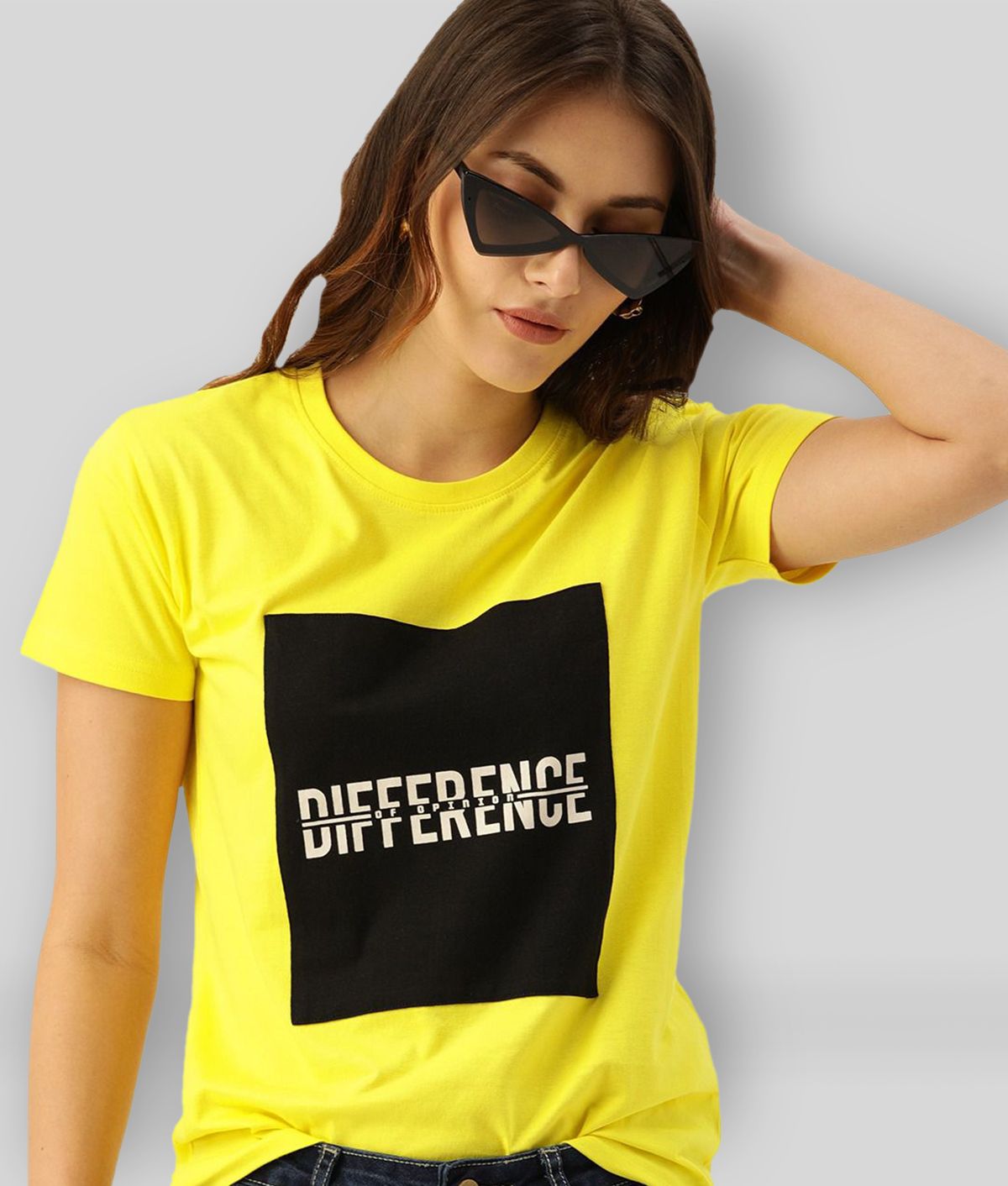     			Difference of Opinion - Yellow Cotton Blend Regular Fit Women's T-Shirt ( Pack of 1 )