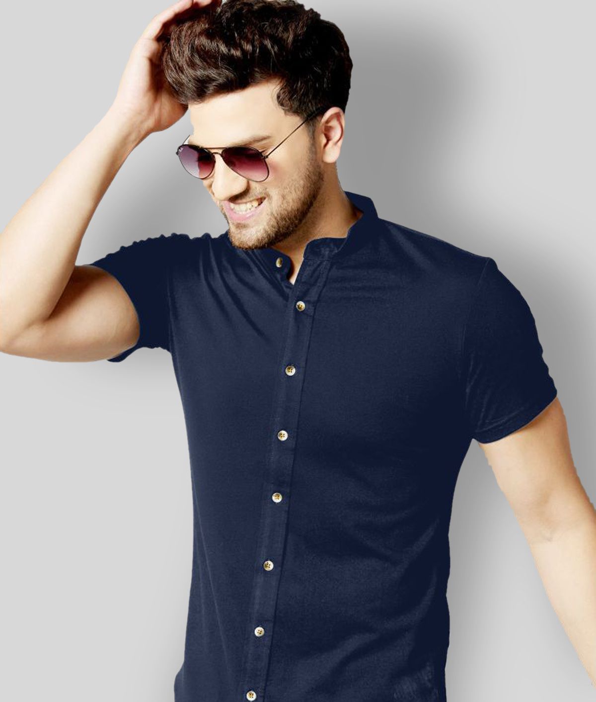     			GESPO -  Navy Blue Cotton Blend Regular Fit Men's Casual Shirt (Pack of 1)