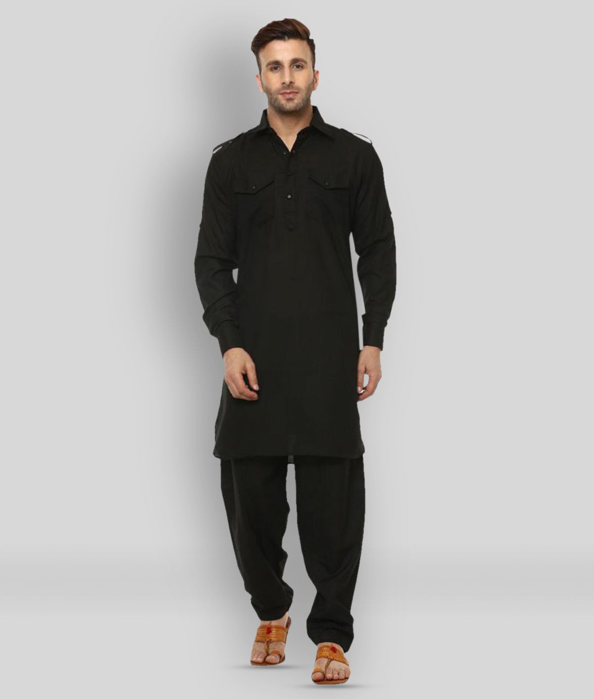     			Hangup - Black Cotton Blend Regular Fit Men's Pathani Suit ( Pack of 1 )