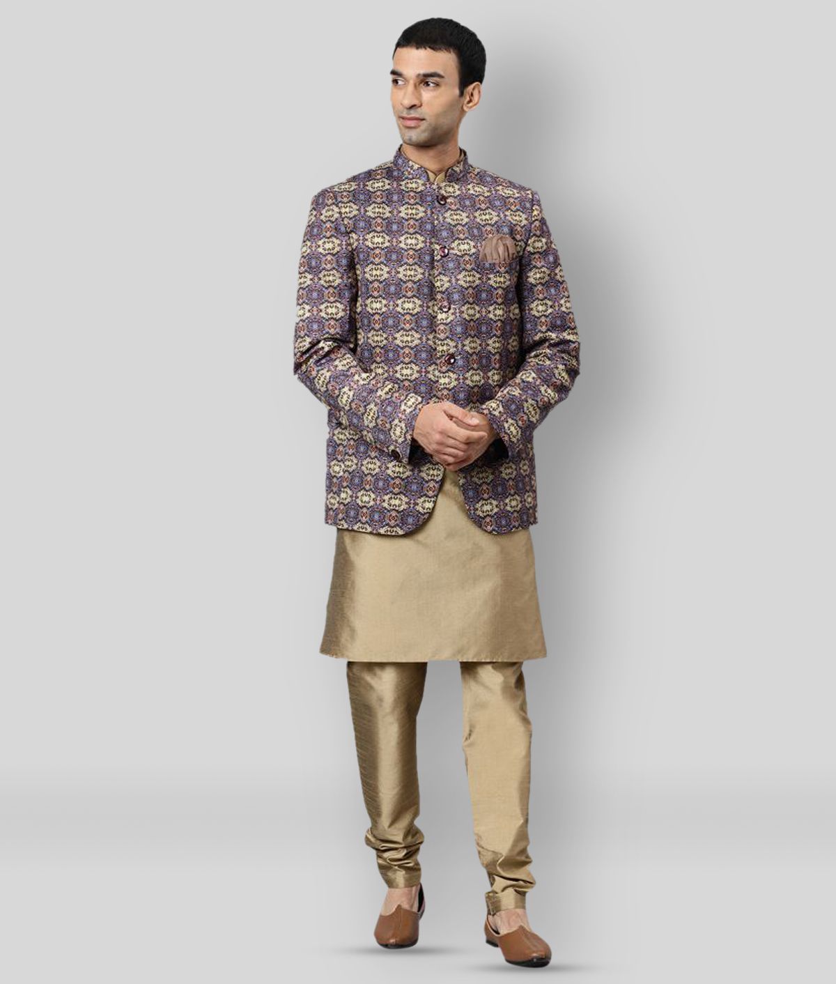     			Hangup - Brown Polyester Regular Fit Men's Kurta Pyjama Set ( Pack of 1 )
