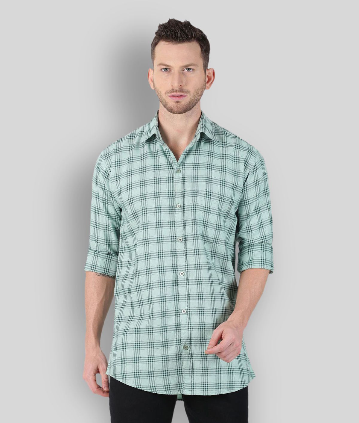     			YHA - Turquoise Cotton Regular Fit Men's Casual Shirt (Pack of 1 )