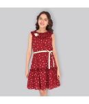 Cutecumber Georgette Fit And Flare Dress For Girls ( Pack of 1 , Maroon )