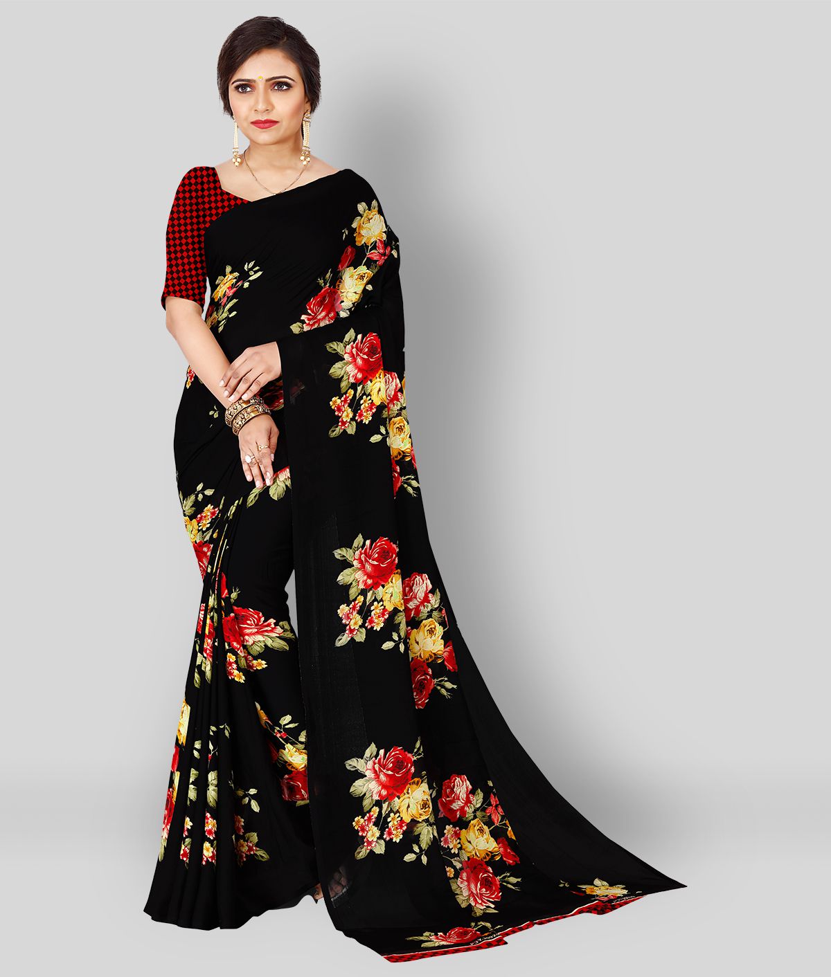     			Anand - Black Georgette Saree With Blouse Piece ( Pack of 1 )