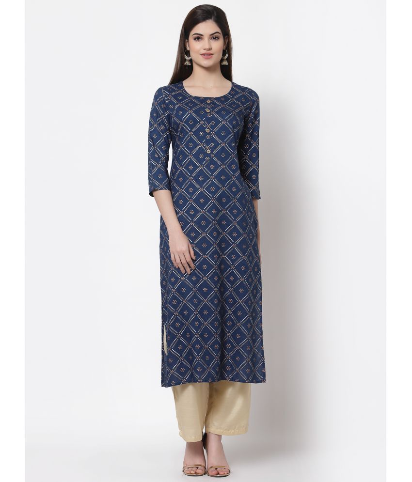     			HISHAM - Navy Rayon Women's Straight Kurti ( Pack of 1 )