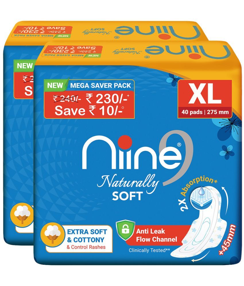     			Niine Naturally Soft XL Sanitary Pads (Pack of 2) 80 Pads Extra Soft and Cottony