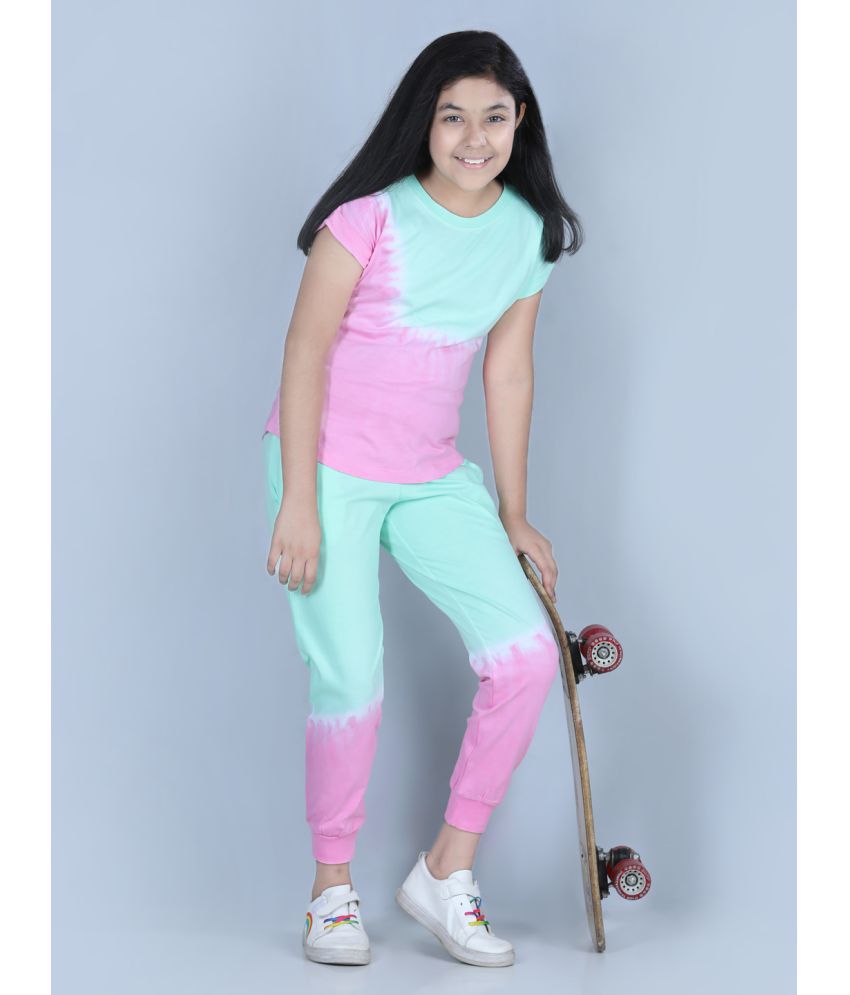     			StyleStone Girls Multicolored Tie & Dye Cotton Track Suit Set