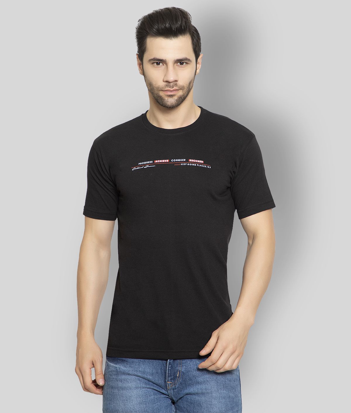     			Zeffit Cotton Blend Regular Fit Printed Half Sleeves Black Men's T-Shirt