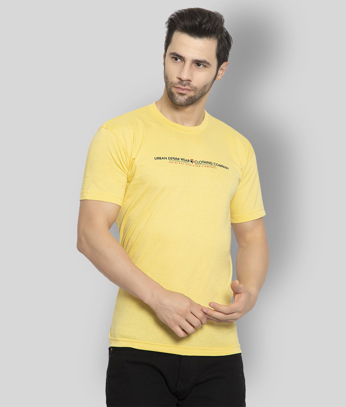     			Zeffit Cotton Blend Regular Fit Printed Half Sleeves Yellow Men's T-Shirt