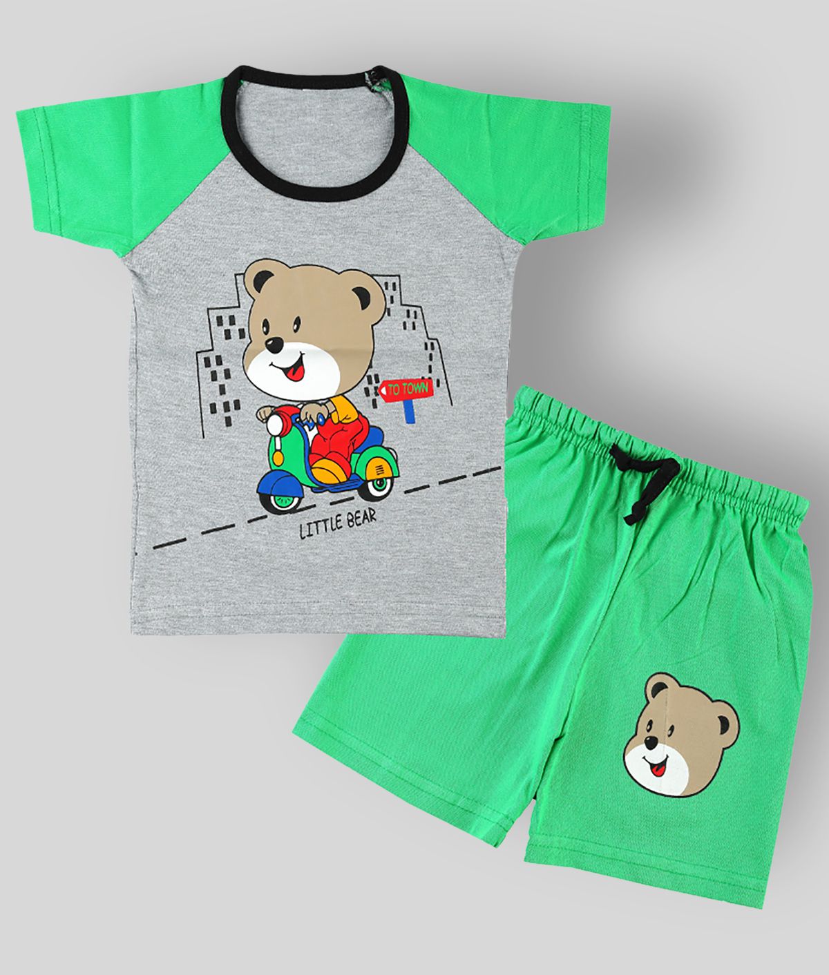 CATCUB - Green Cotton Blend Boy's T-Shirt & Shorts ( Pack of 1 )
