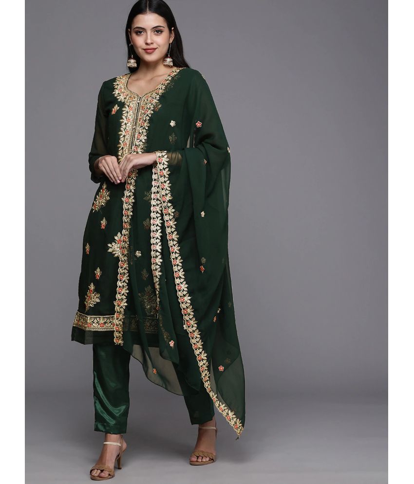 CHEEKUDI - Green Embroidered Unstitched Dress Material ( Pack of 1 )